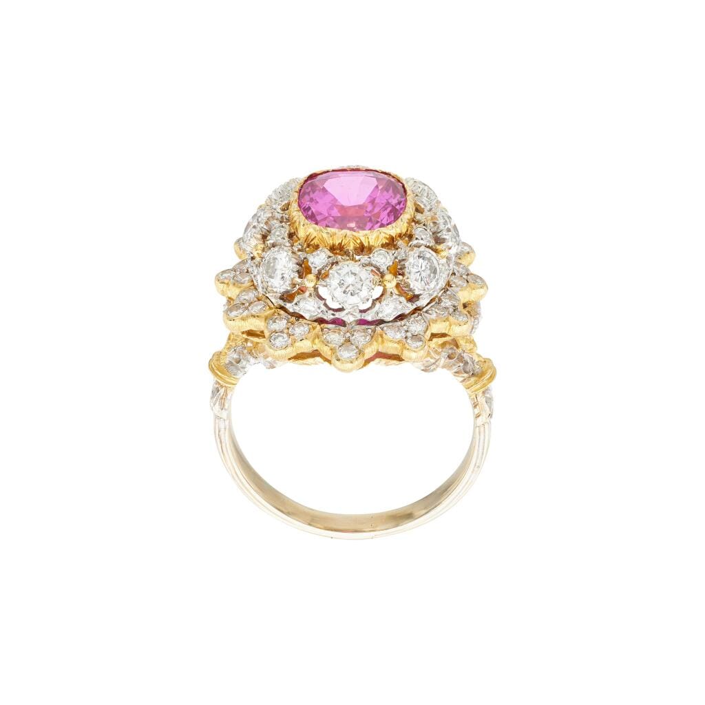 Vintage Gold, White Gold, 3.20ct Ceylon Pink Sapphire and Diamond Ring