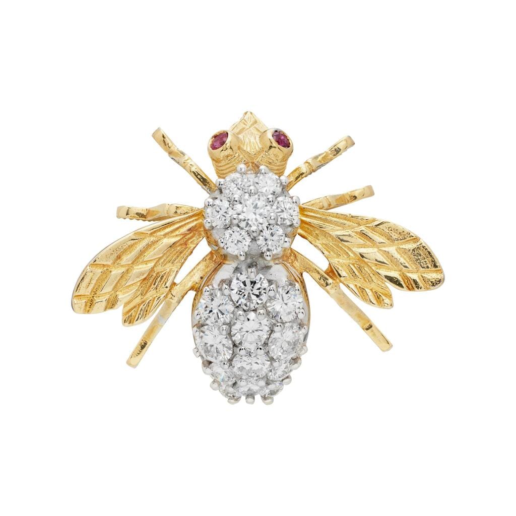 Vintage Gold, White Gold, Ruby and Diamond Bee Brooch
