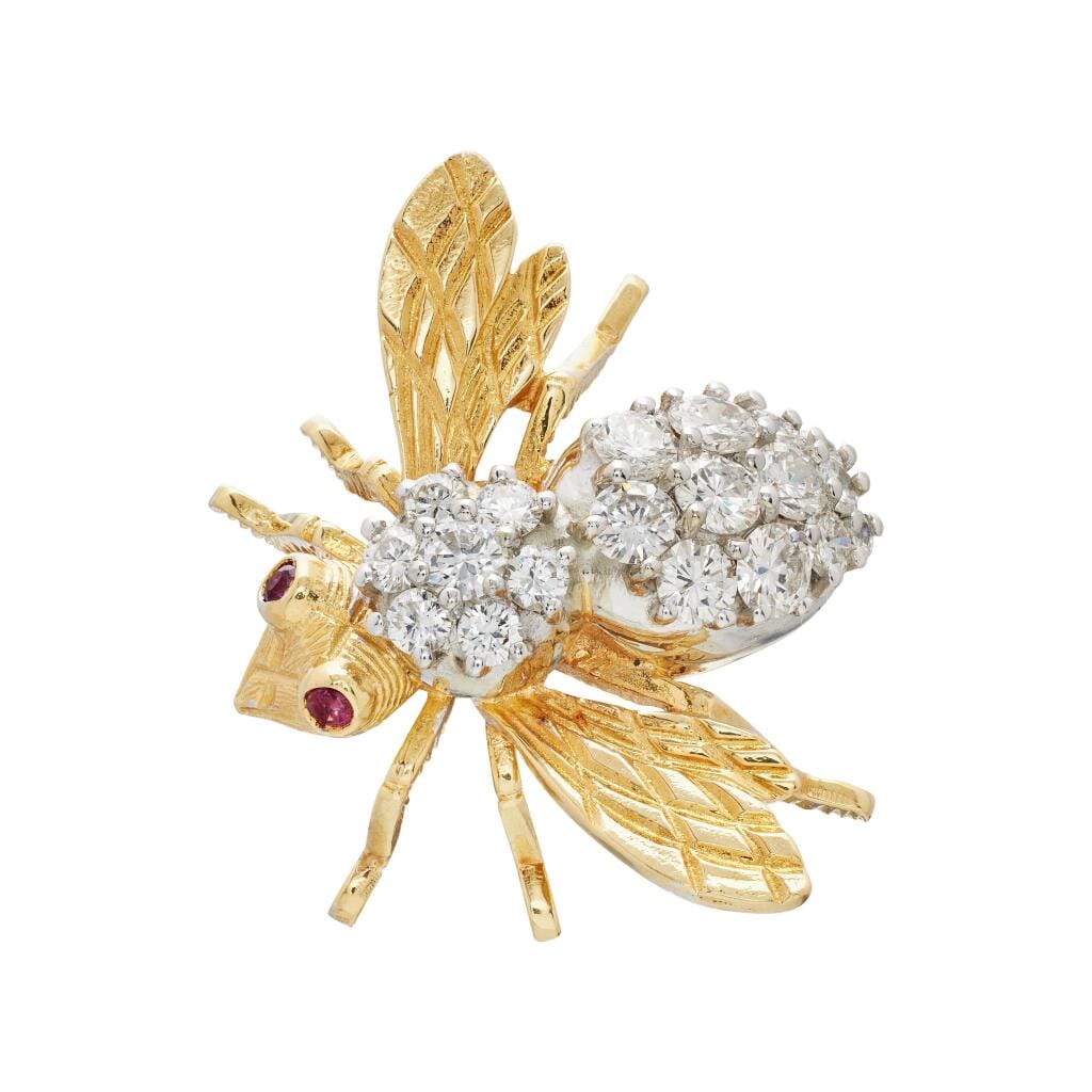 Vintage Gold, White Gold, Ruby and Diamond Bee Brooch