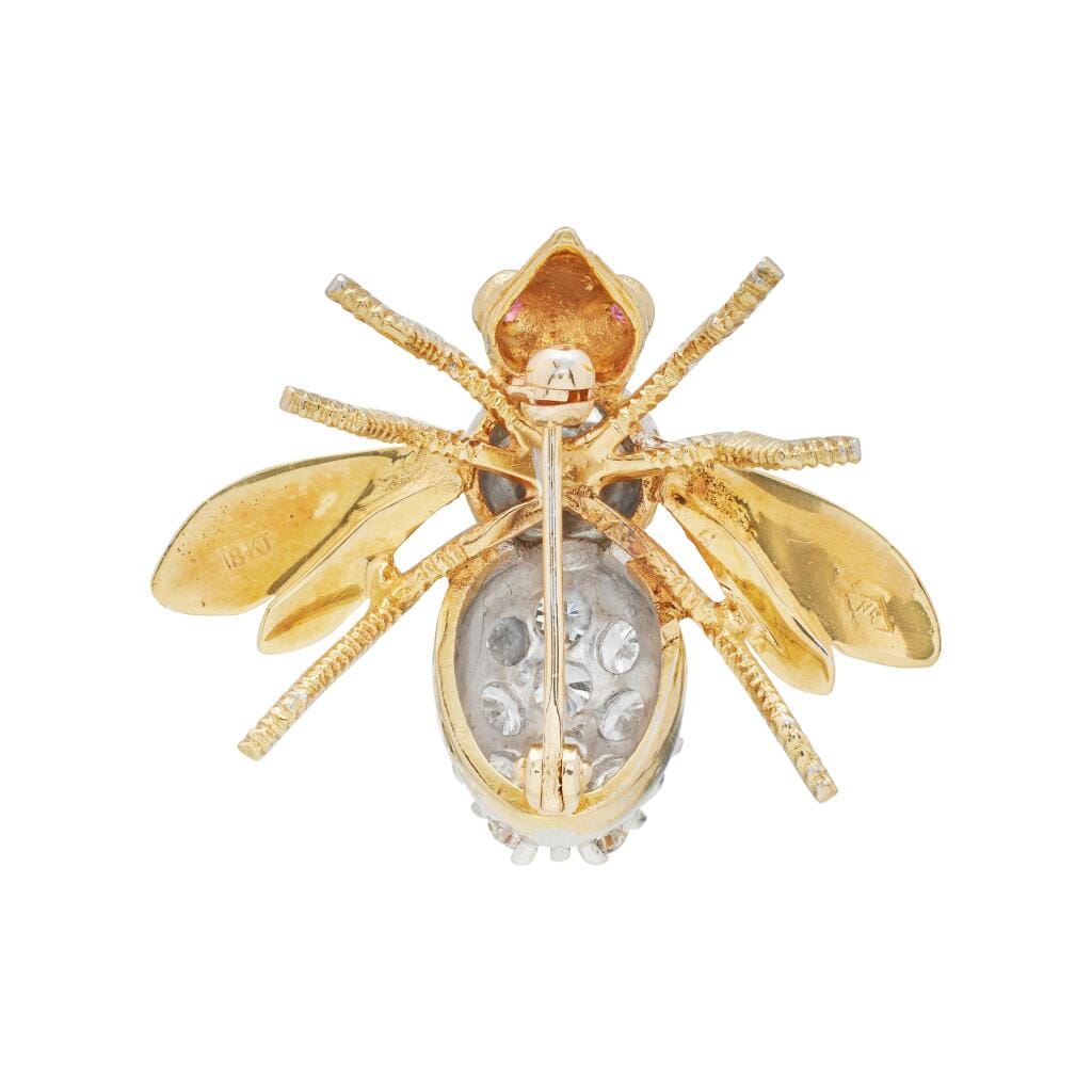 Vintage Gold, White Gold, Ruby and Diamond Bee Brooch