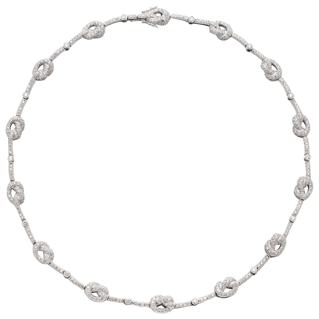 Platinum and Diamond Love Knot Necklace