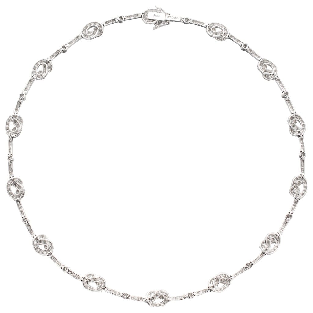 Platinum and Diamond Love Knot Necklace