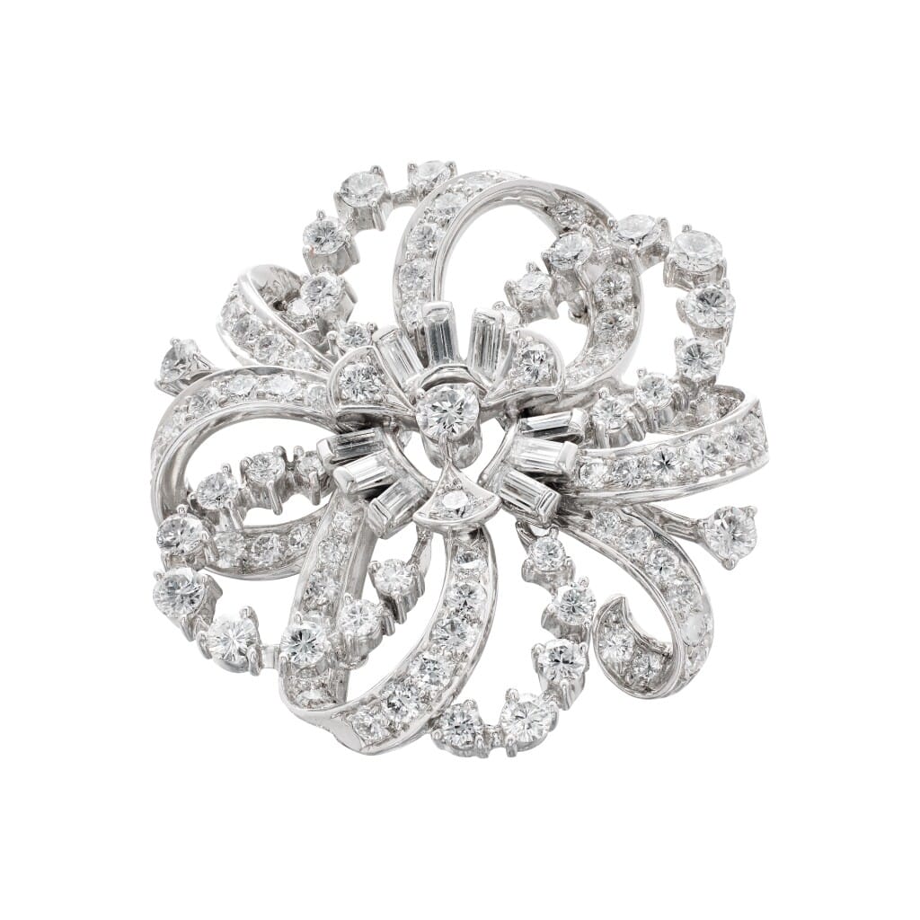 Vintage Palladium, Gold and Diamond Brooch