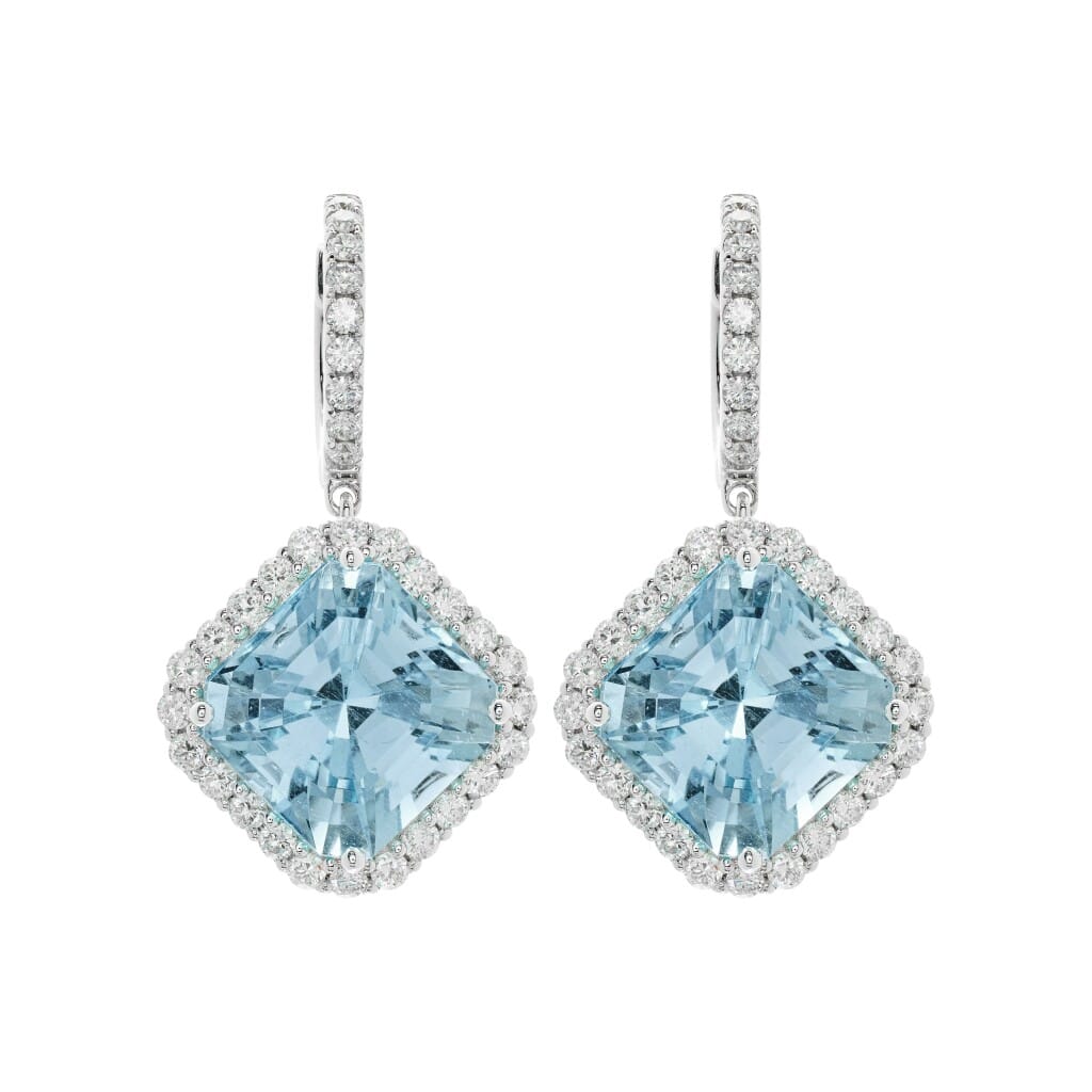 White Gold, 12.50ctw Aquamarine and Diamond Drop Earrings