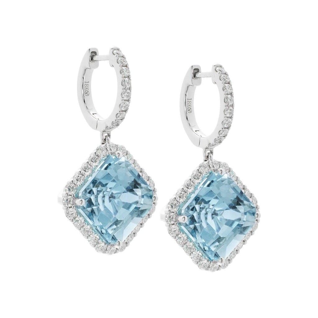 White Gold, 12.50ctw Aquamarine and Diamond Drop Earrings