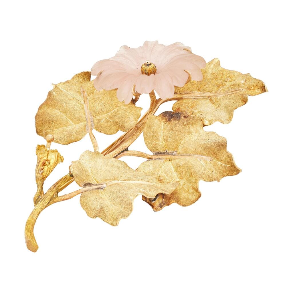 Vintage Gold and Rose Quartz Flower Brooch