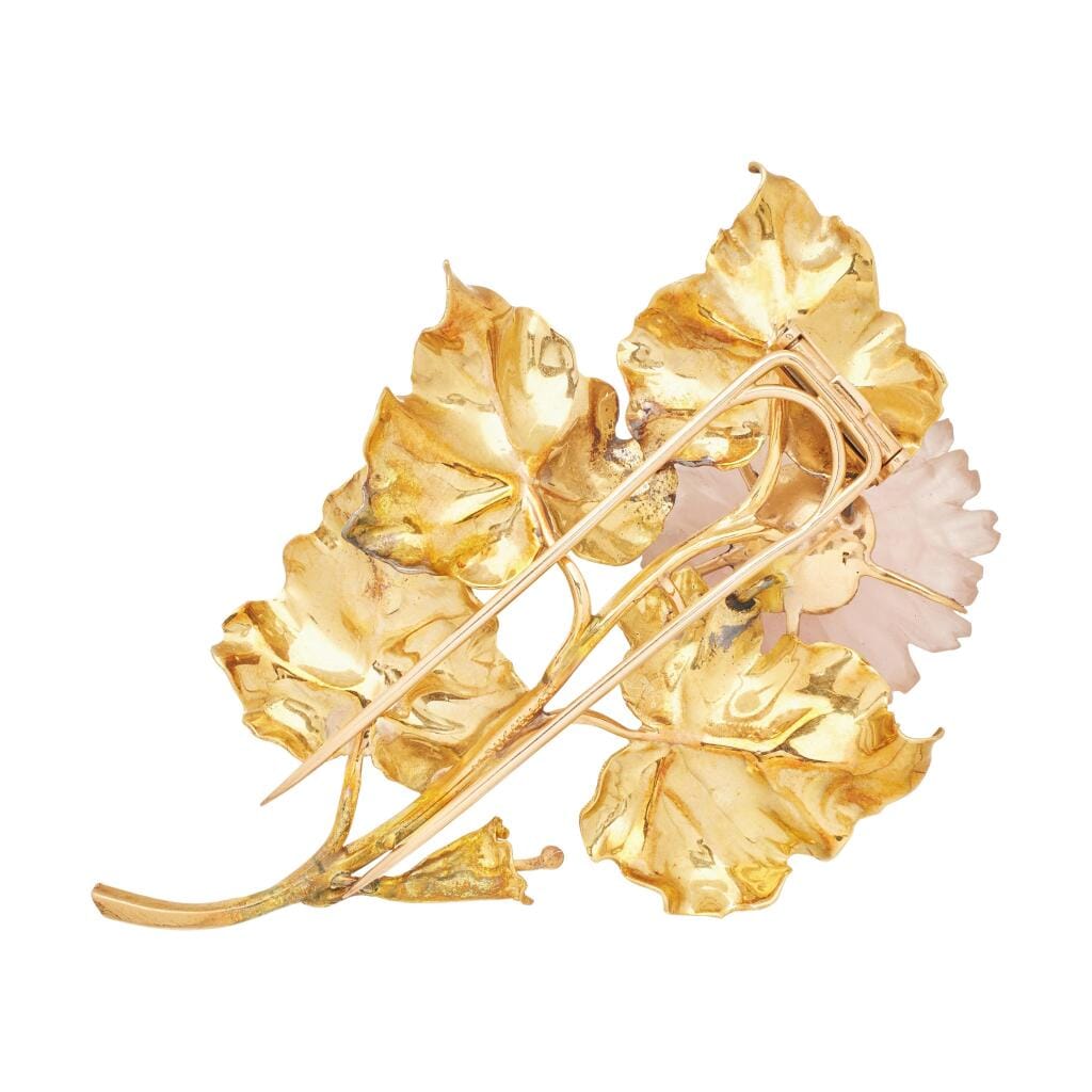 Vintage Gold and Rose Quartz Flower Brooch