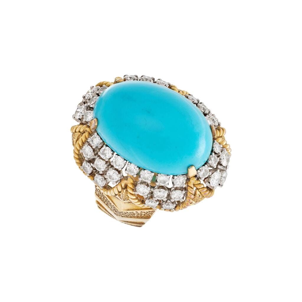 Vintage Gold, White Gold, Turquoise and Diamond Ring