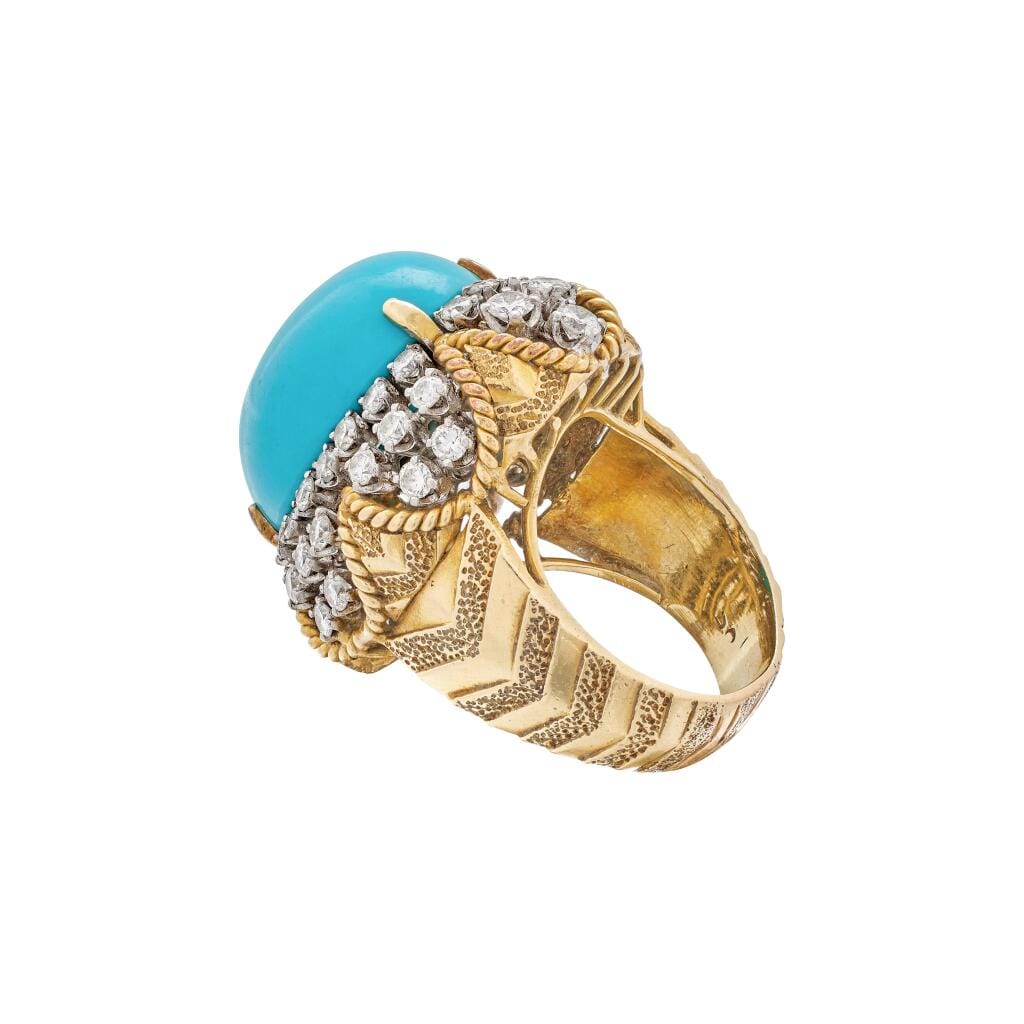 Vintage Gold, White Gold, Turquoise and Diamond Ring