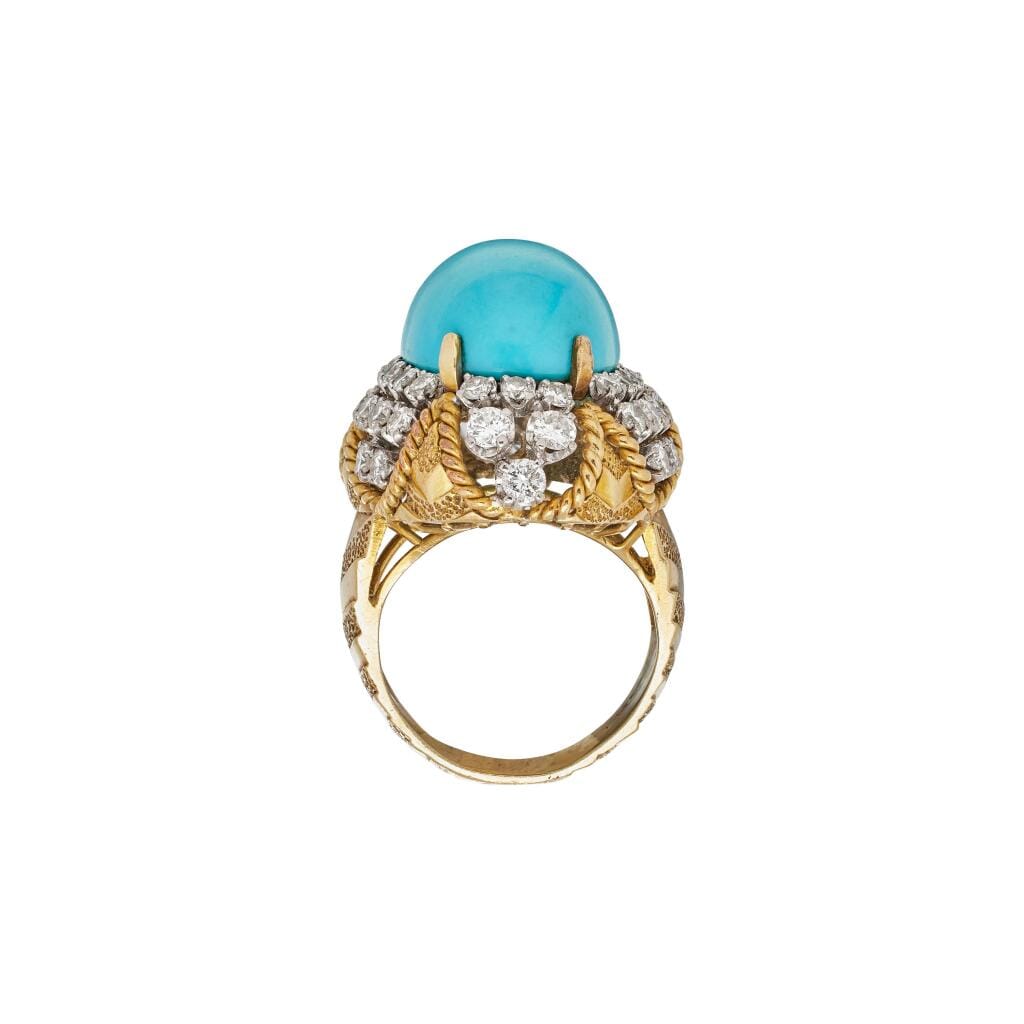 Vintage Gold, White Gold, Turquoise and Diamond Ring