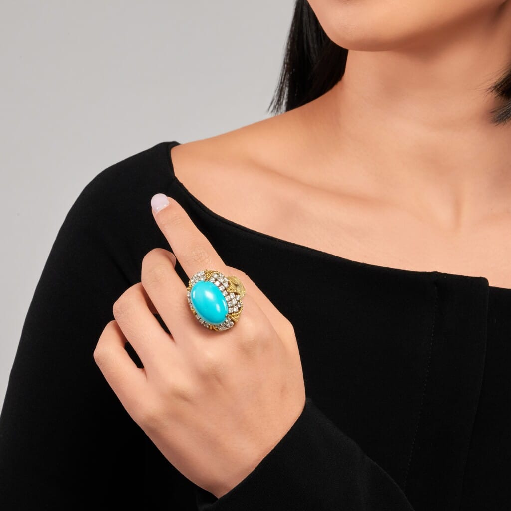Vintage Gold, White Gold, Turquoise and Diamond Ring