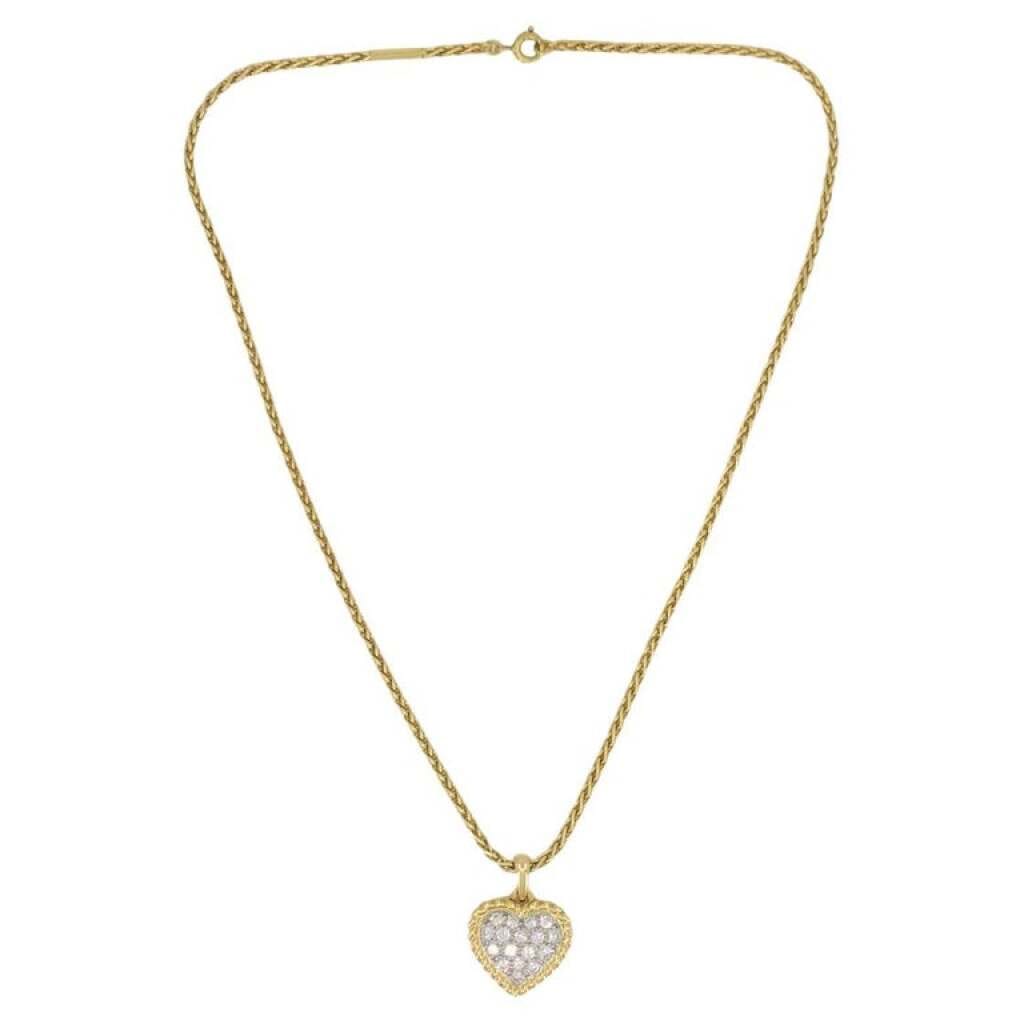 Gold, Platinum and Diamond Heart Pendant Necklace