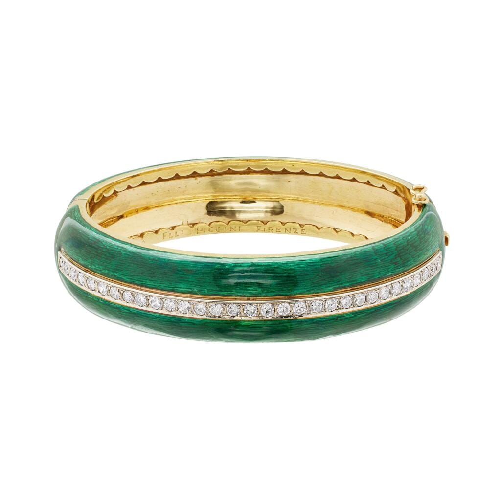 Gold, White Gold, Diamond and Enamel Bangle Bracelet