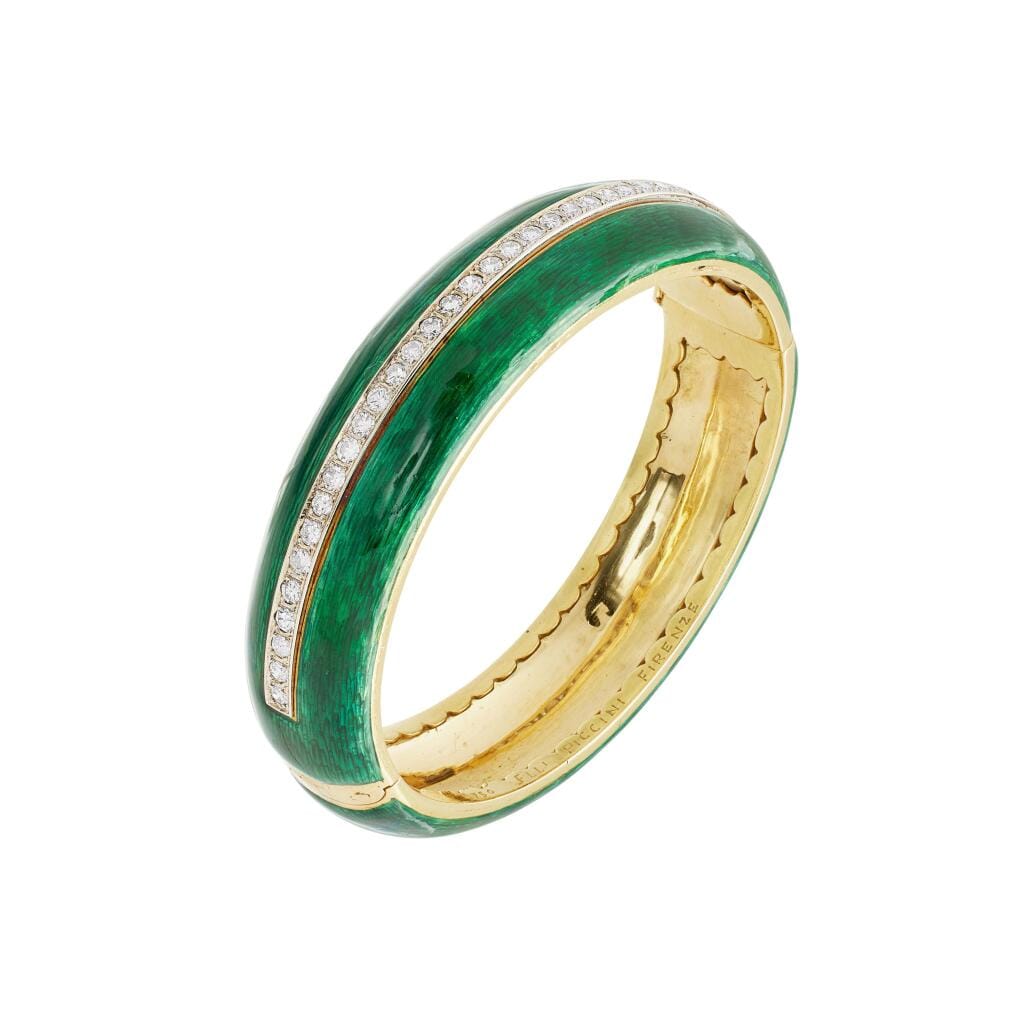 Gold, White Gold, Diamond and Enamel Bangle Bracelet