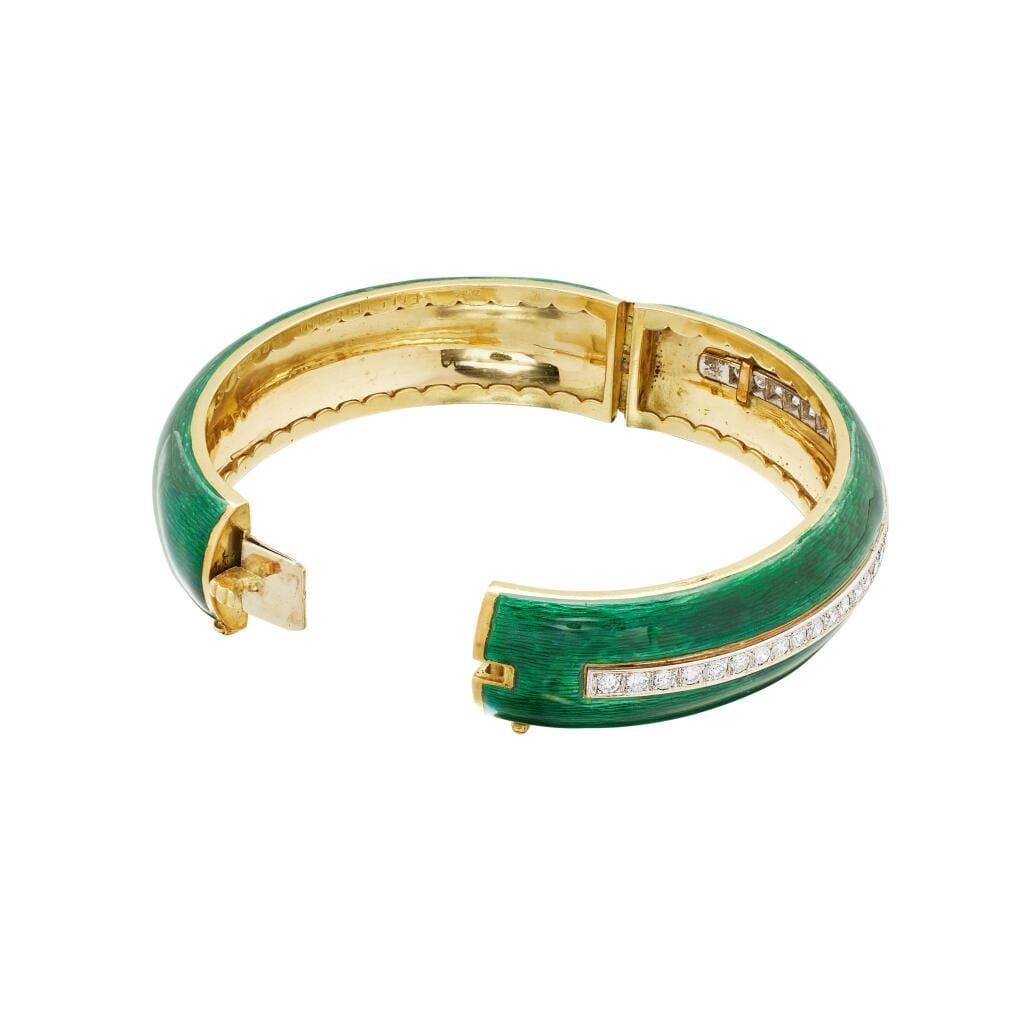 Gold, White Gold, Diamond and Enamel Bangle Bracelet