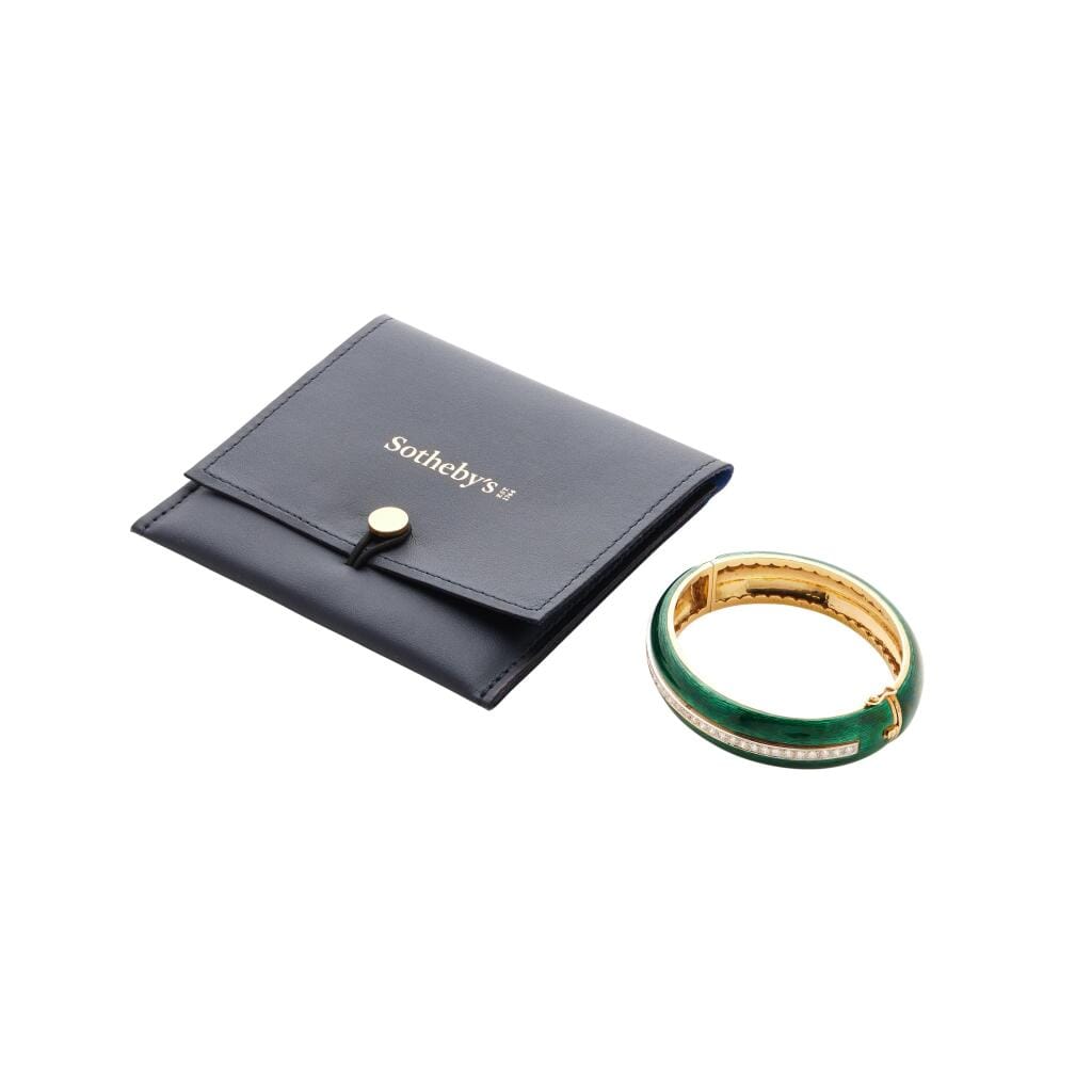 Gold, White Gold, Diamond and Enamel Bangle Bracelet