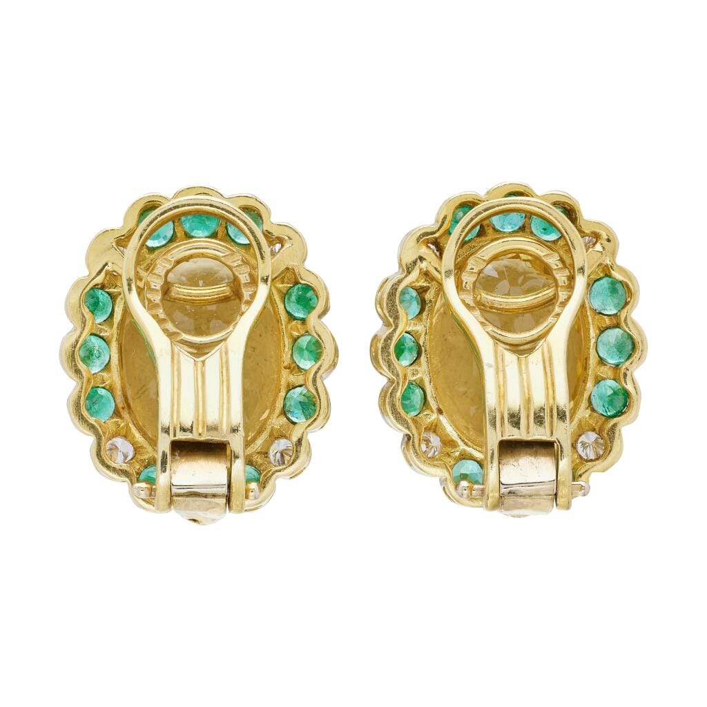 Gold, 14.00ctw Heliodor, Emerald and Diamond Earclips