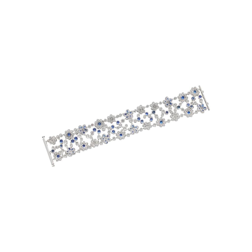 White Gold, Sapphire and Diamond Floral Bracelet