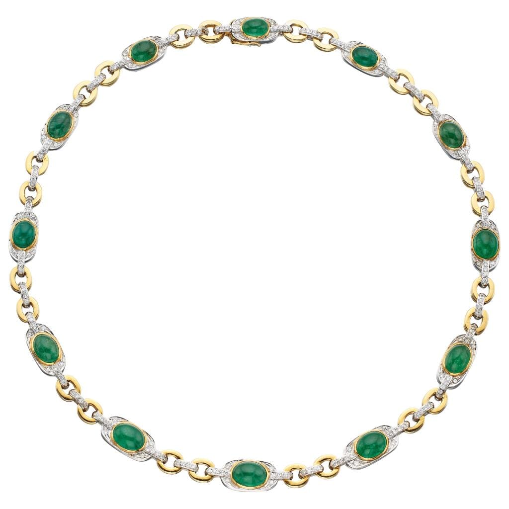 Gold, White Gold, Emerald and Diamond Necklace