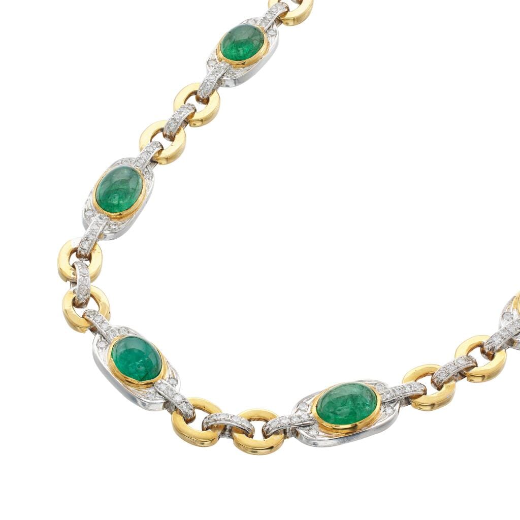 Gold, White Gold, Emerald and Diamond Necklace