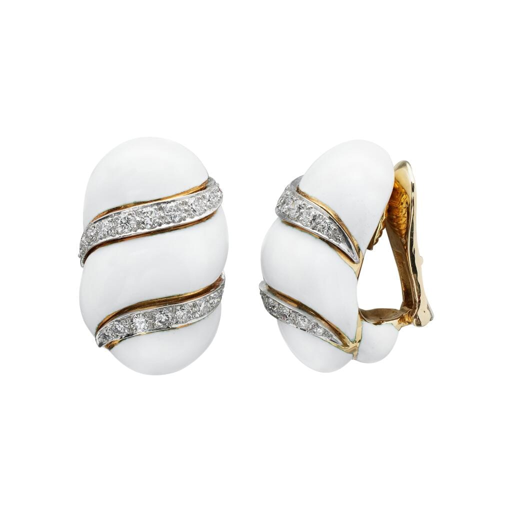 Platinum, Gold, Enamel and Diamond Earclips
