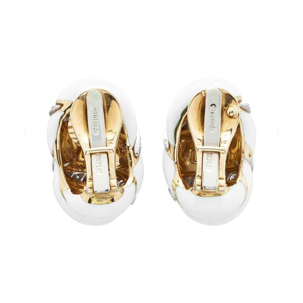 Platinum, Gold, Enamel and Diamond Earclips