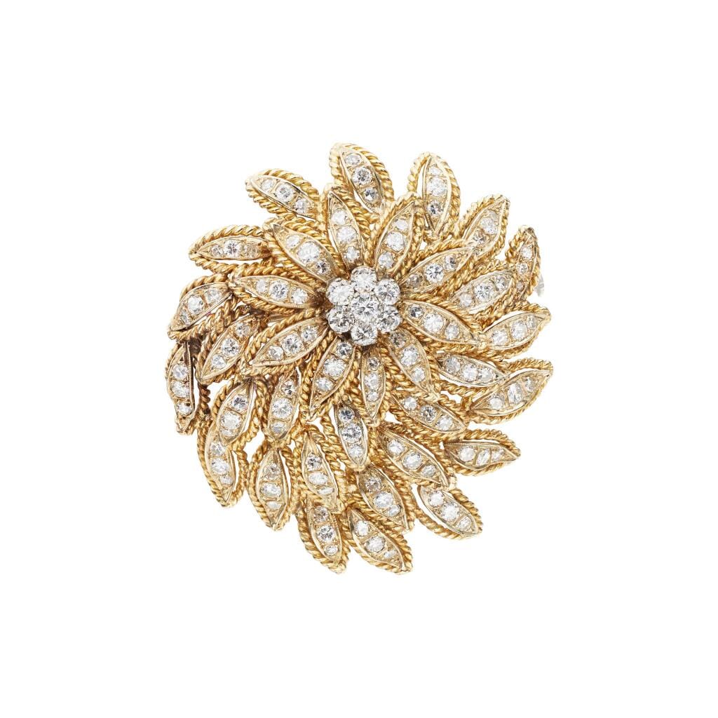Vintage Gold, White Gold and Diamond Floral Brooch