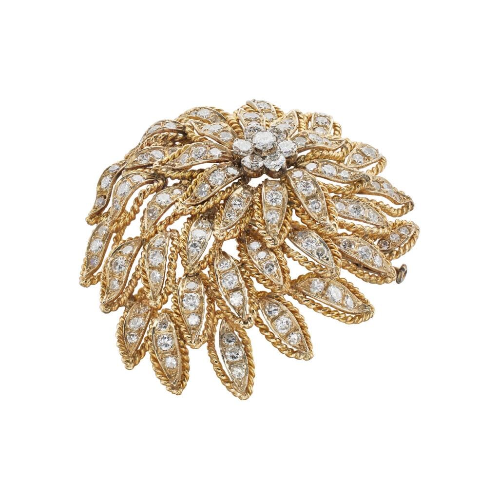 Vintage Gold, White Gold and Diamond Floral Brooch