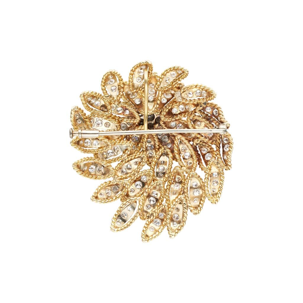 Vintage Gold, White Gold and Diamond Floral Brooch