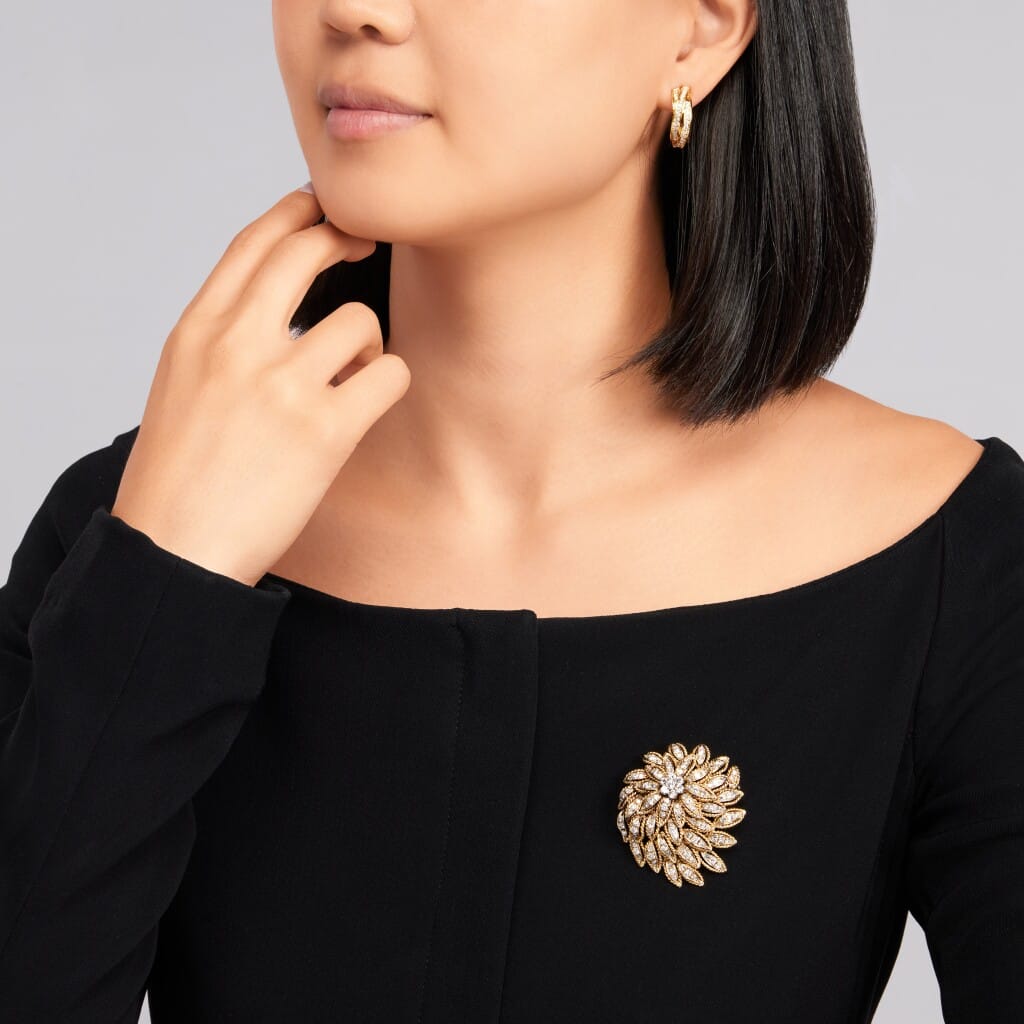 Vintage Gold, White Gold and Diamond Floral Brooch