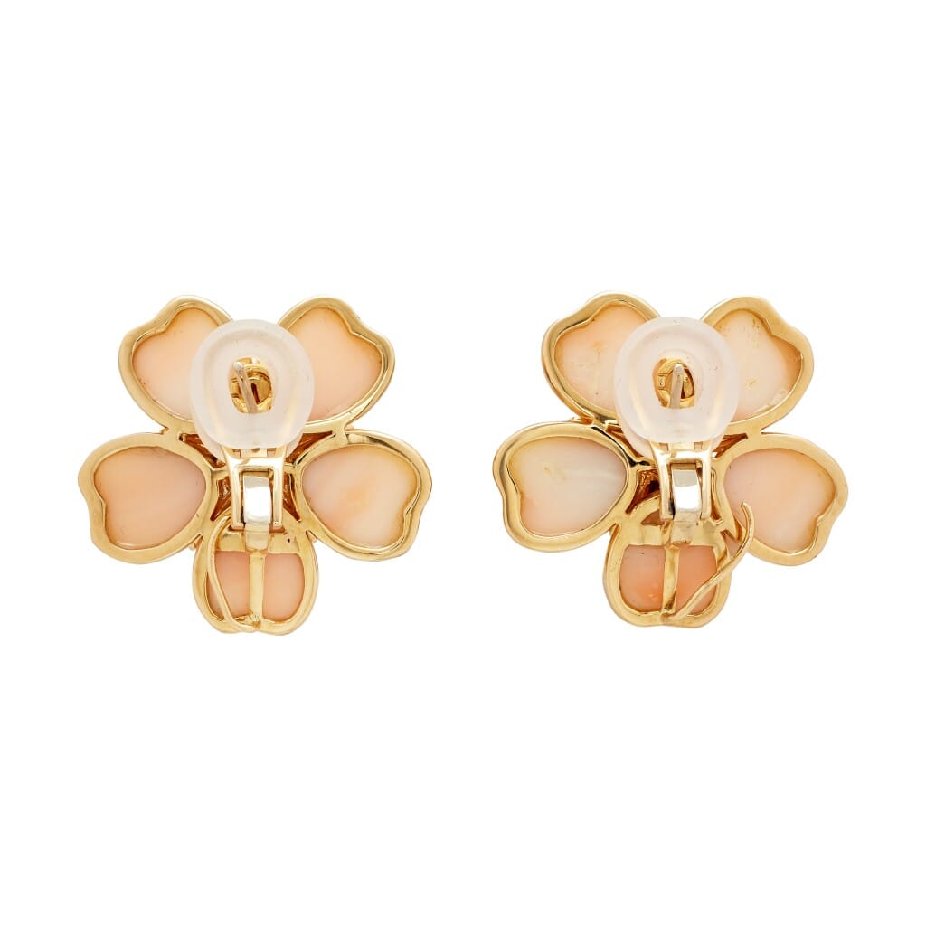 Gold, Coral and Diamond Floral Earclips