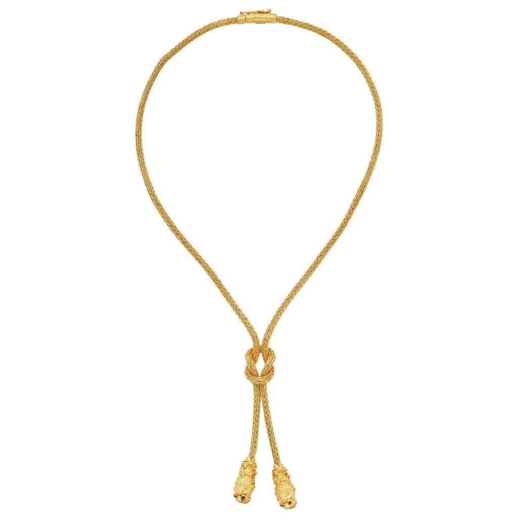 Gold and Ruby Lionhead Lariat Necklace