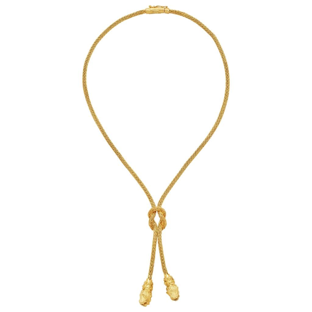 Gold and Ruby Lionhead Lariat Necklace