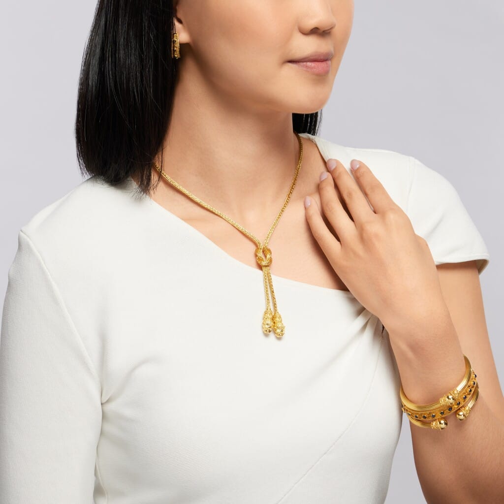 Gold and Ruby Lionhead Lariat Necklace