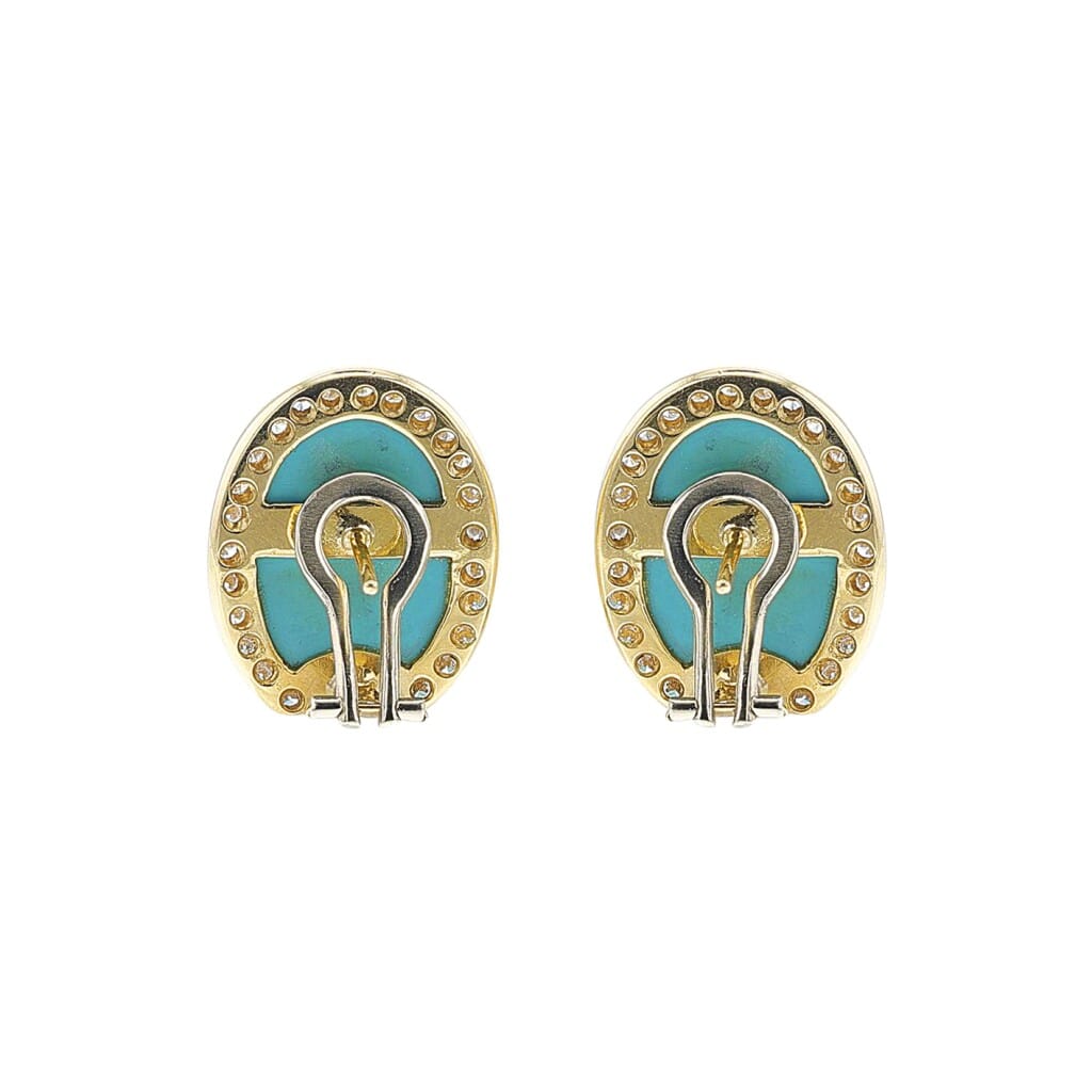 Gold, White Gold, Turquoise and Diamond Earclips