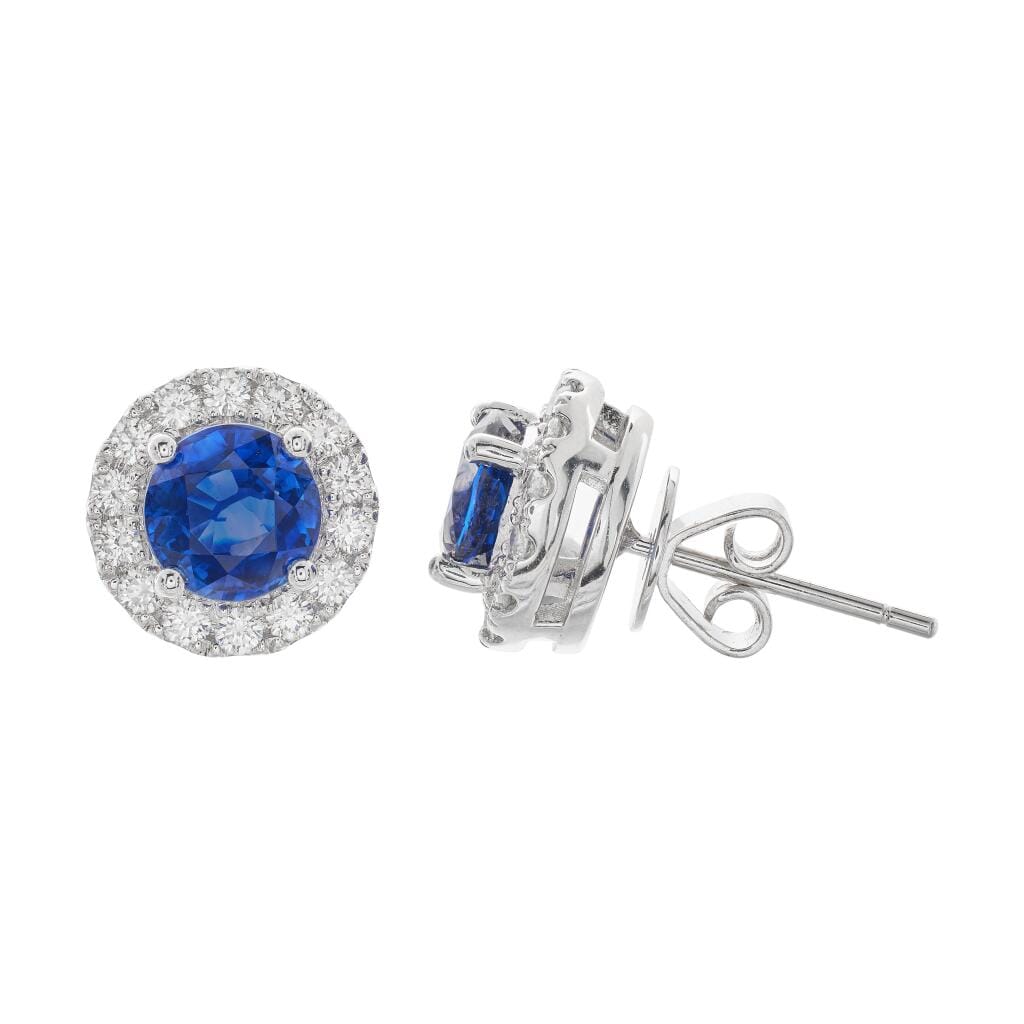 White Gold, 2.36ctw Madagascar Sapphire and Diamond Stud Earrings