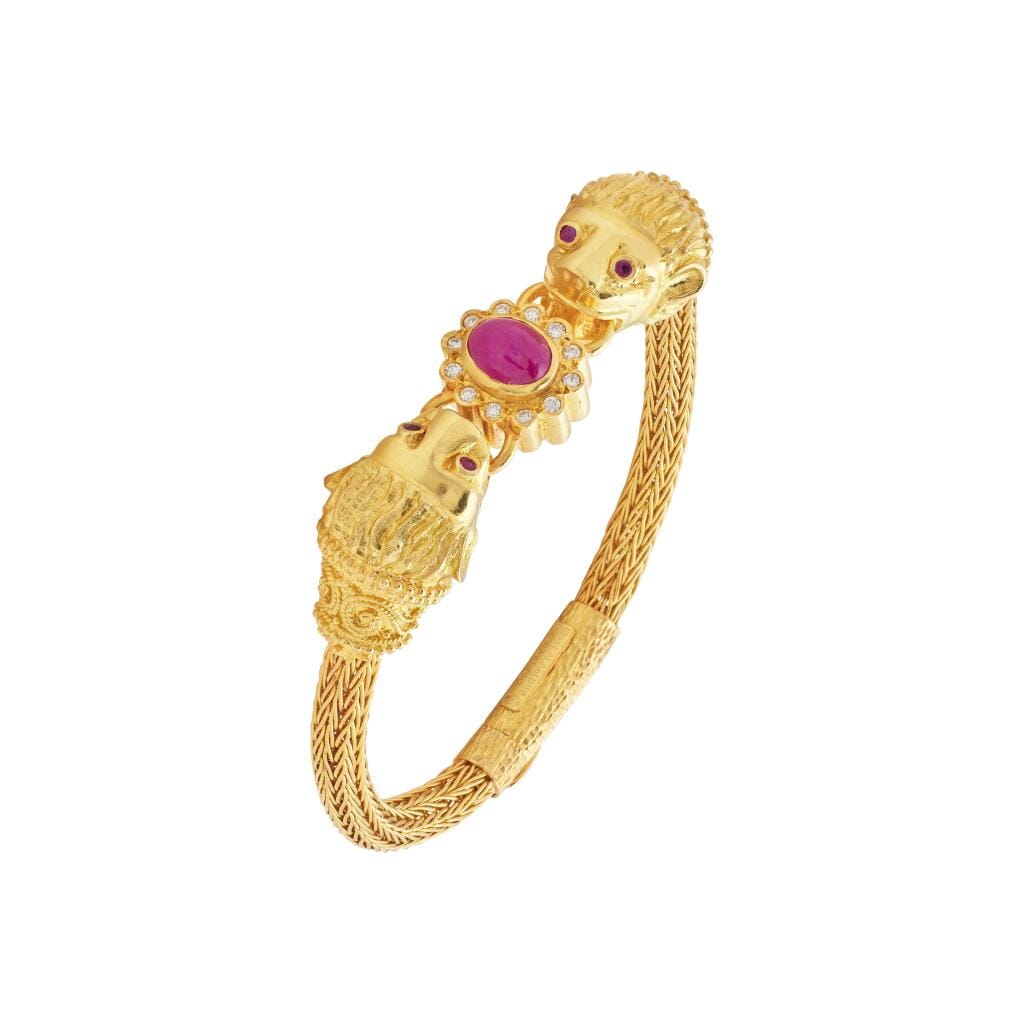 Gold, Ruby and Diamond Double Lion Head Bracelet