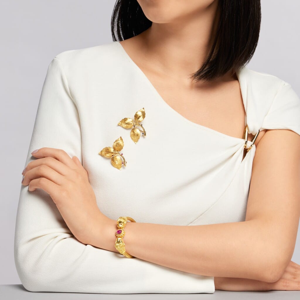 Gold, Ruby and Diamond Double Lion Head Bracelet