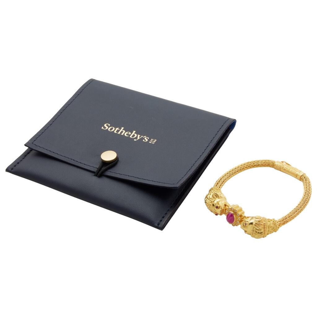 Gold, Ruby and Diamond Double Lion Head Bracelet