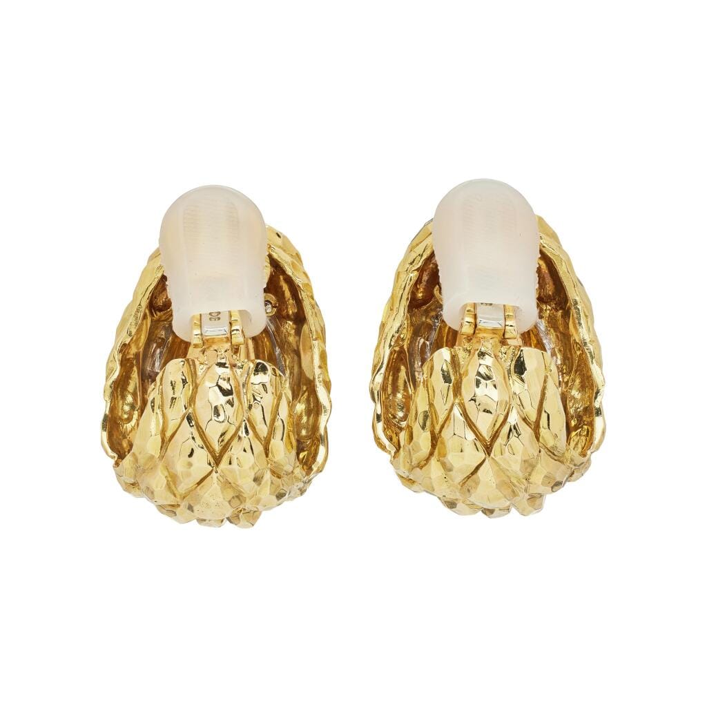 Gold, Platinum, Rock Crystal Quartz and Diamond Earclips
