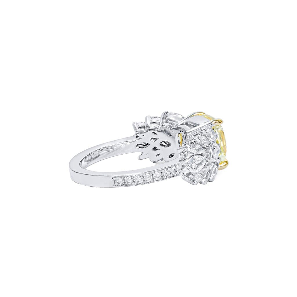 White Gold, 3.03ct Cushion Cut Fancy Yellow Diamond and Diamond Ring