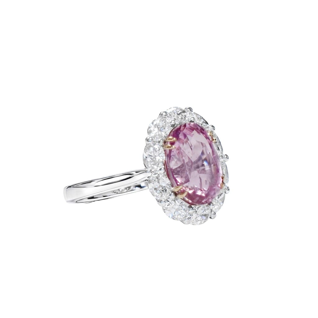White Gold, 6.71ct Ceylon Padparadscha Sapphire and Diamond Ring