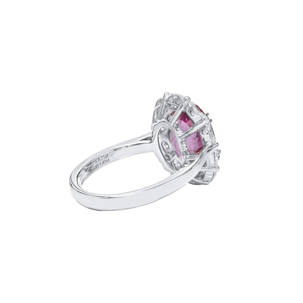 White Gold, 6.71ct Ceylon Padparadscha Sapphire and Diamond Ring