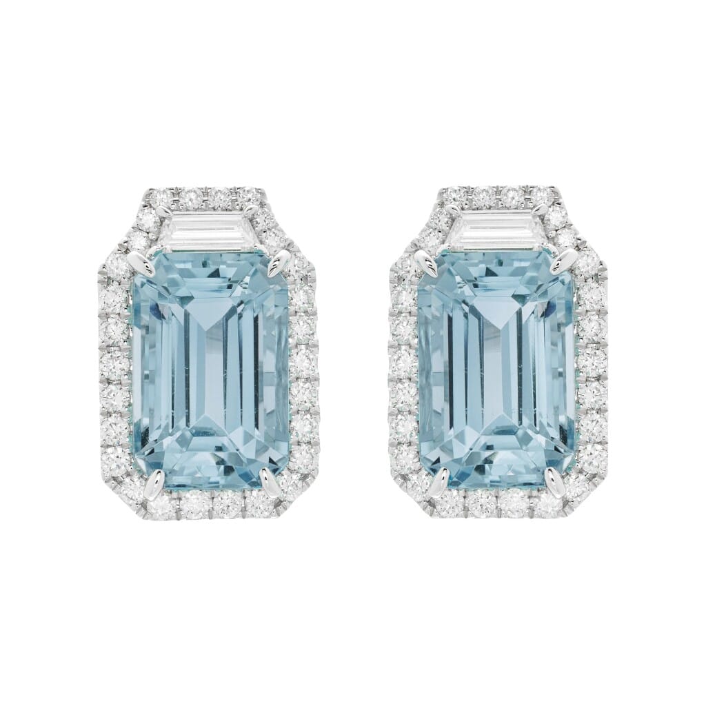 White Gold, 8.65ctw Aquamarine and Diamond Stud Earrings