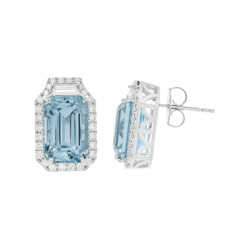 White Gold, 8.65ctw Aquamarine and Diamond Stud Earrings