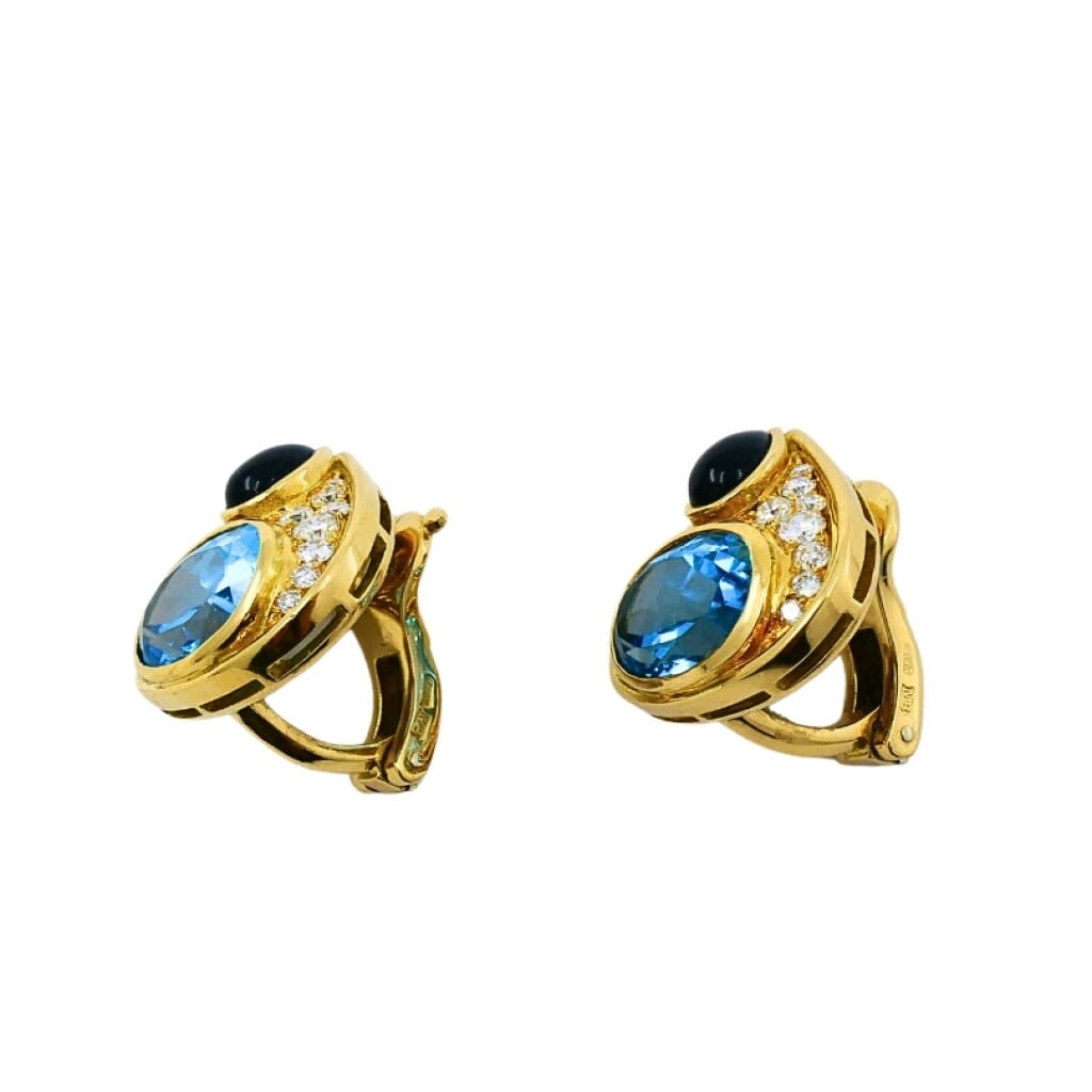 Gold, Topaz, Onyx and Diamond Earclips