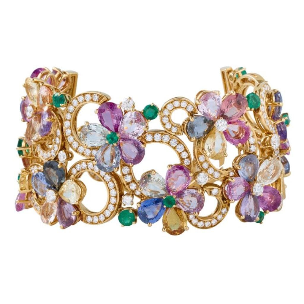 Gold, Multi Color Sapphires and diamond 'Sapphire Flower' Bracelet