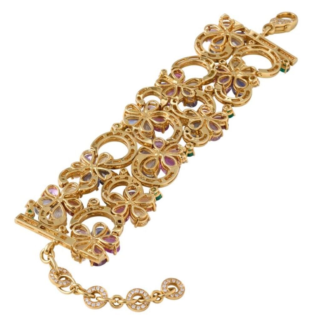 Gold, Multi Color Sapphires and diamond 'Sapphire Flower' Bracelet