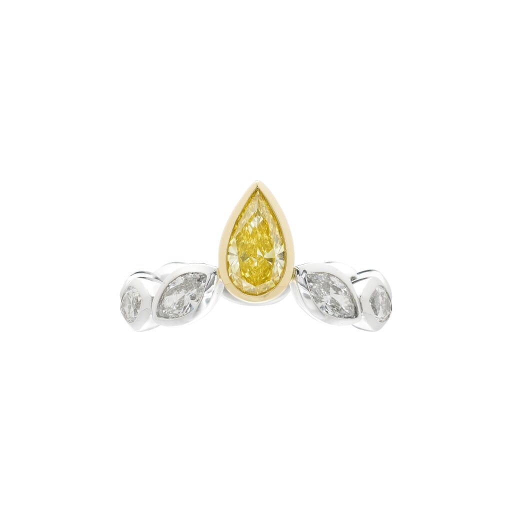Platinum, Gold, 0.71ct Pear Shape Fancy Vivid Yellow Diamond and Diamond Ring