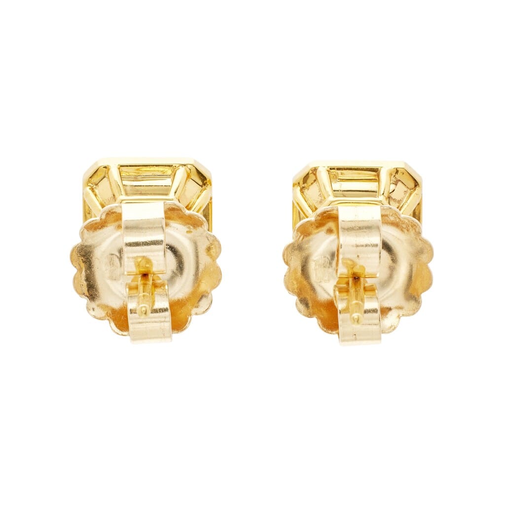 Gold and 6.02ctw Radiant Cut Fancy Yellow Diamond Stud Earrings